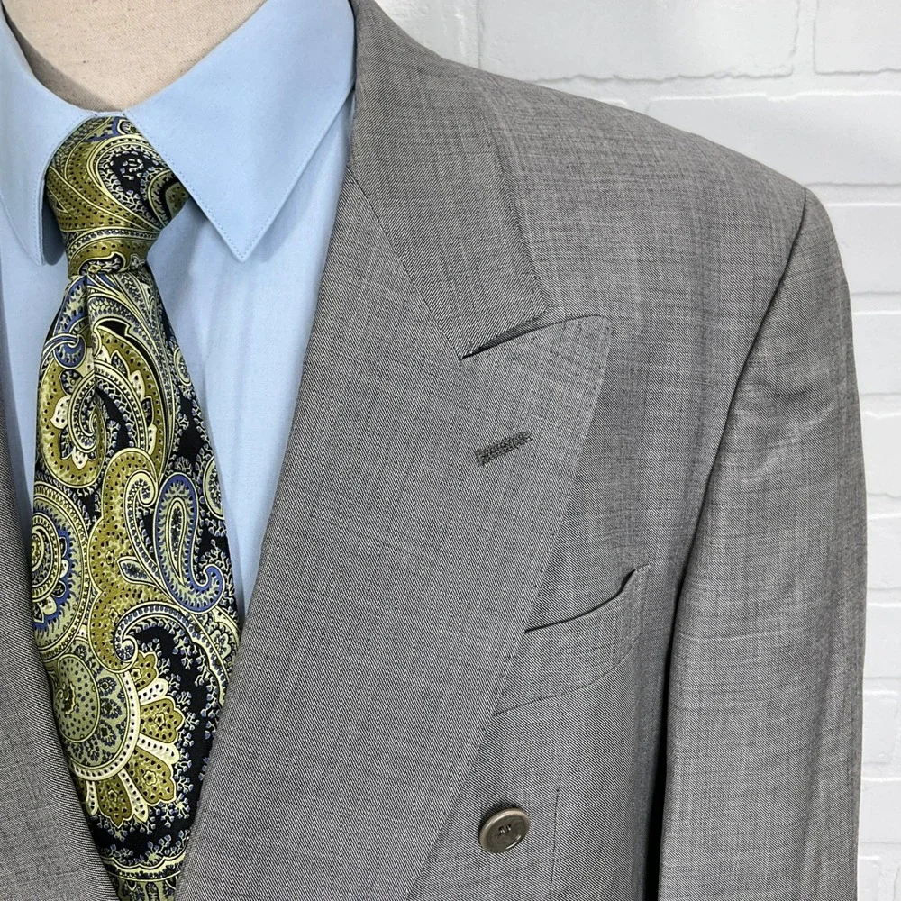 Urbis Blazer‎ Men 44R Light Gray Double Breasted Vitale Barberis Canonico Italy